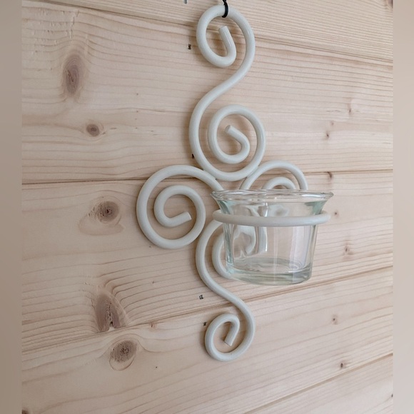 Wall Sconces Wrought Iron Ivory Beige Set of 2 with Glass Tea Light Holder - Picture 6 of 8